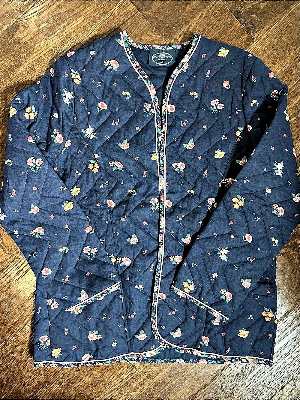Avon Country French Fashion Floral Quilted Jacket Blue Like New